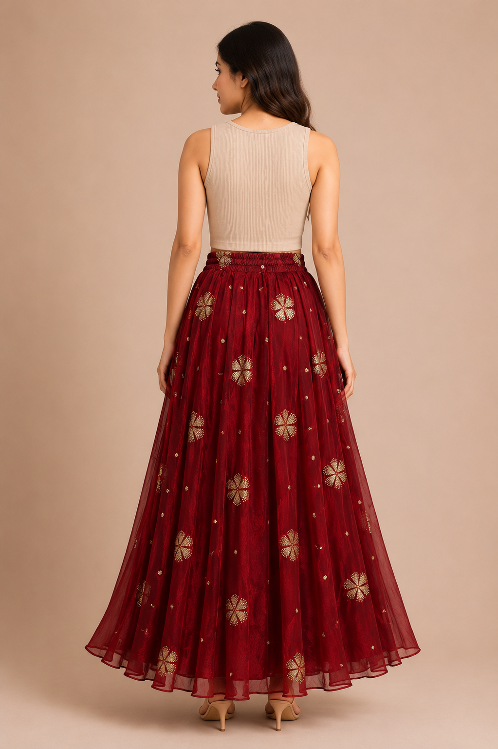 Women's Maroon Maxi Western Skirt