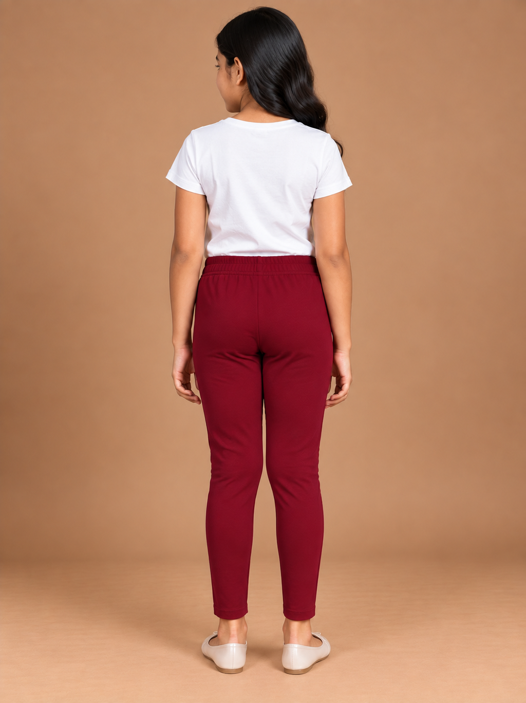 Girls Maroon Cotton Ankle Leggings