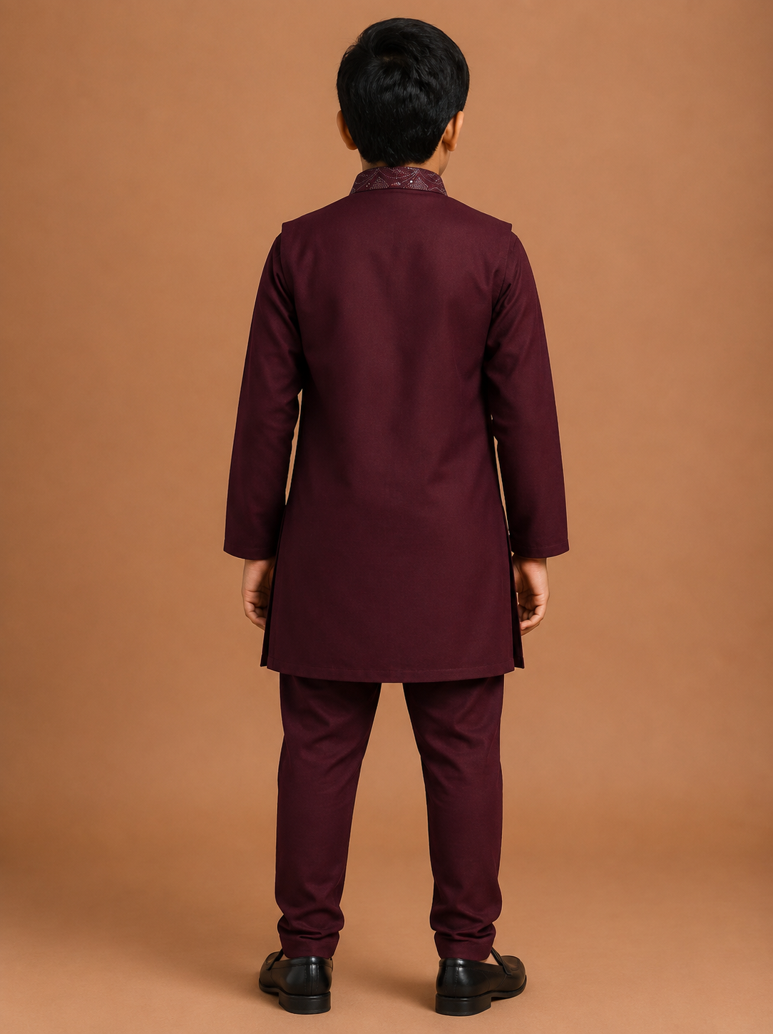 Boys Maroon Cotton Kurta Pajama Baba Suit
