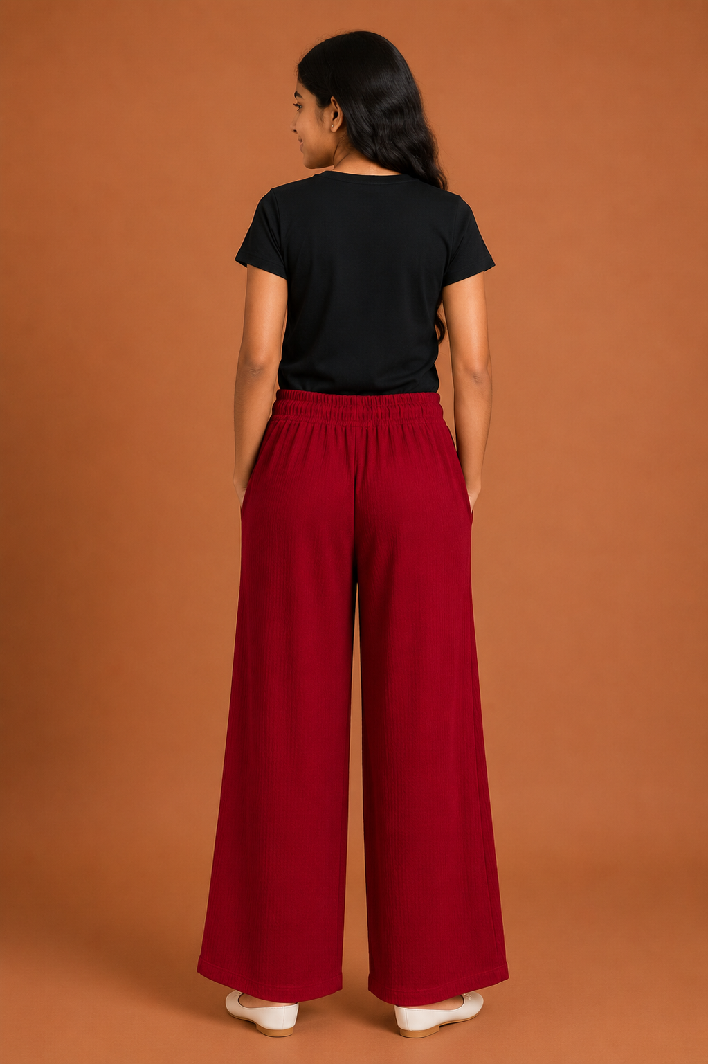 Girls Maroon Cotton Relaxed Fit Palazzo Pant