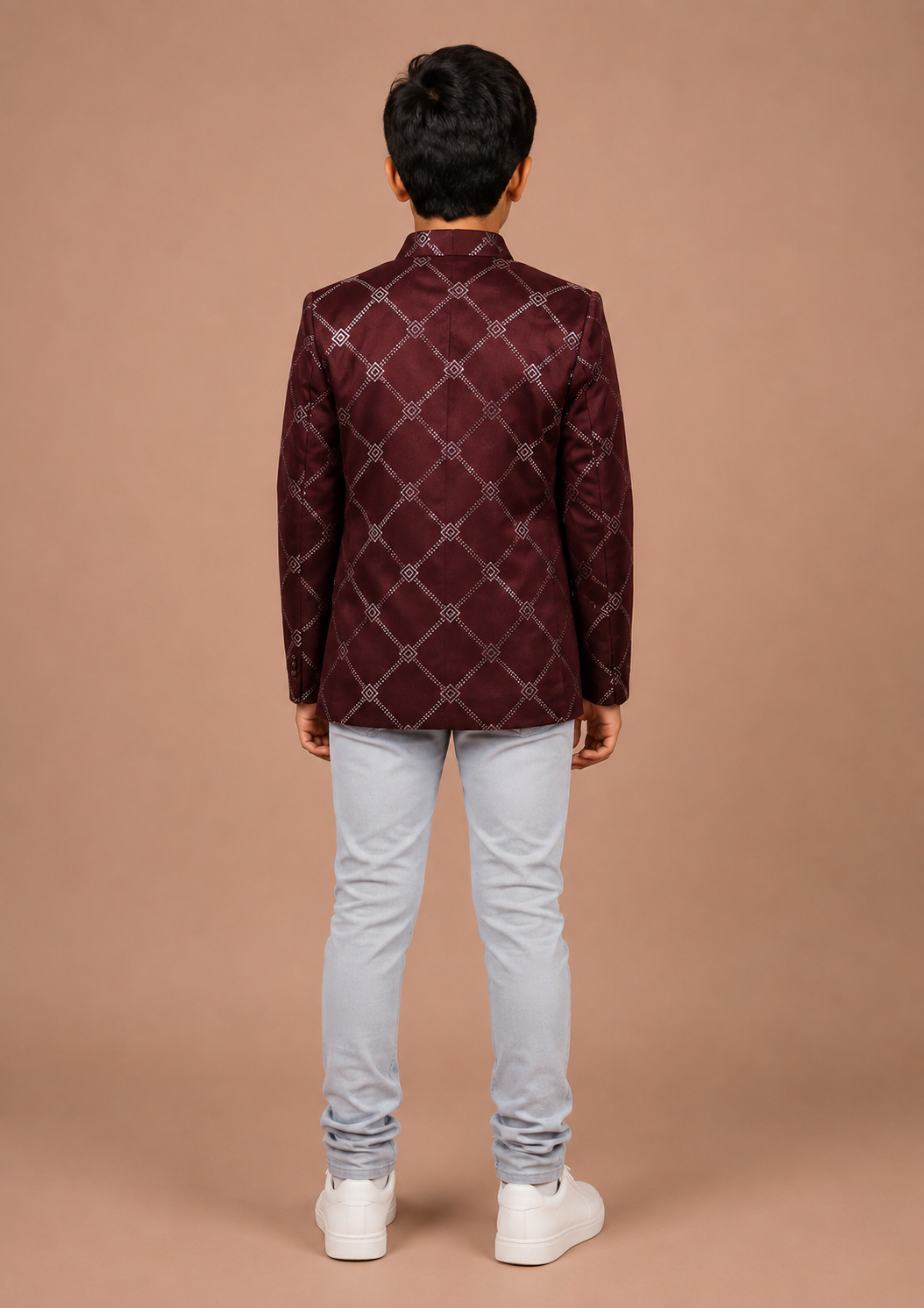 Boys Maroon 3-Piece Casual Blazer Set