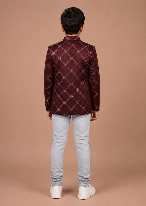 Boys Maroon 3-Piece Casual Blazer Set