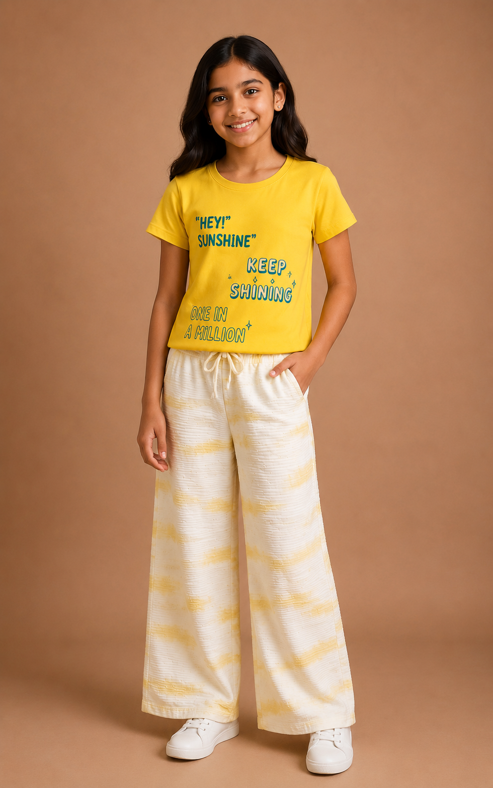 Girls Mustard Yellow Cotton Relaxed Fit Palazzo Pant