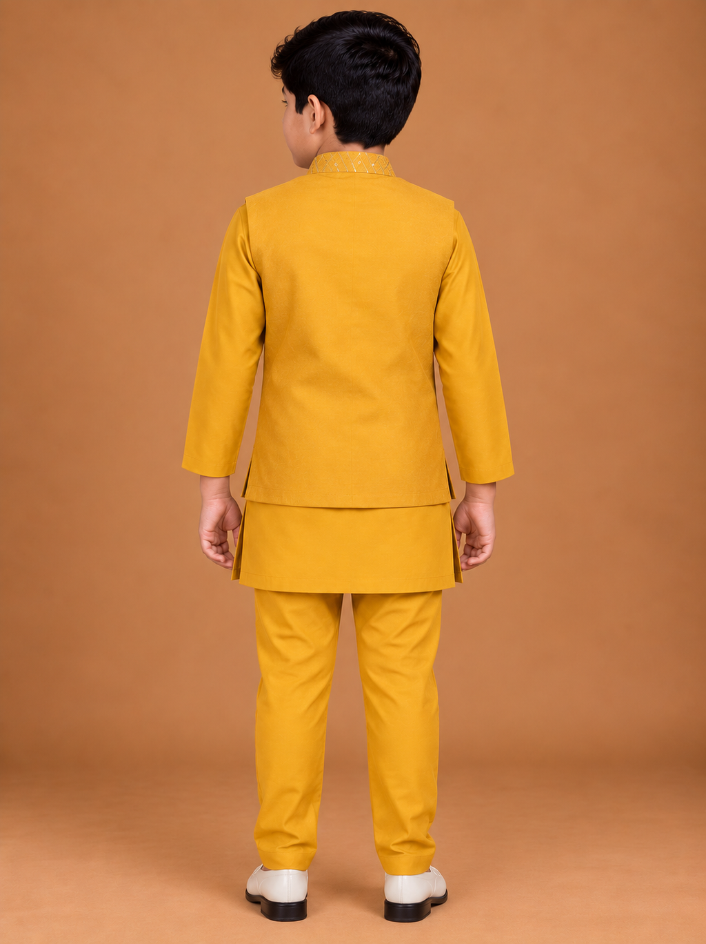Boys Mustard Yellow Cotton Kurta Pajama Baba Suit