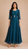 Women's Navy Blue Solid Long Maxi Dress