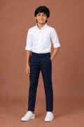 Boys Navy Blue Cotton Casual Pant