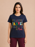 Women's Navy Blue Cotton Solid Round Neck T-Shirt