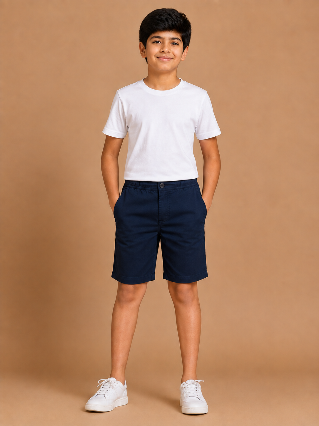 Boys Navy Blue Cotton Casual Shorts