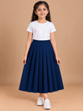 Girls Navy Blue Pleated Regular Fit Casual Skirt
