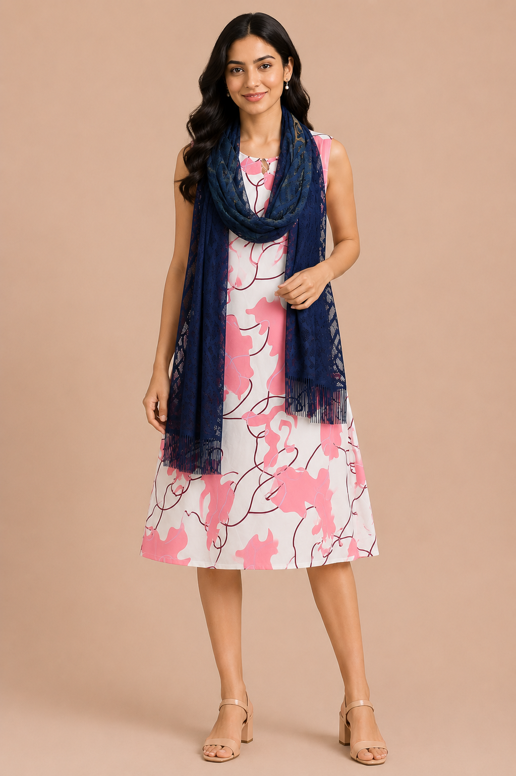 Women's Navy Blue Netted Stole
