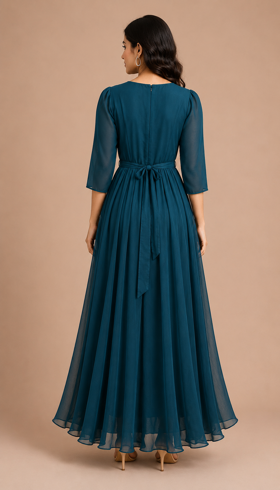 Women's Navy Blue Solid Long Maxi Dress