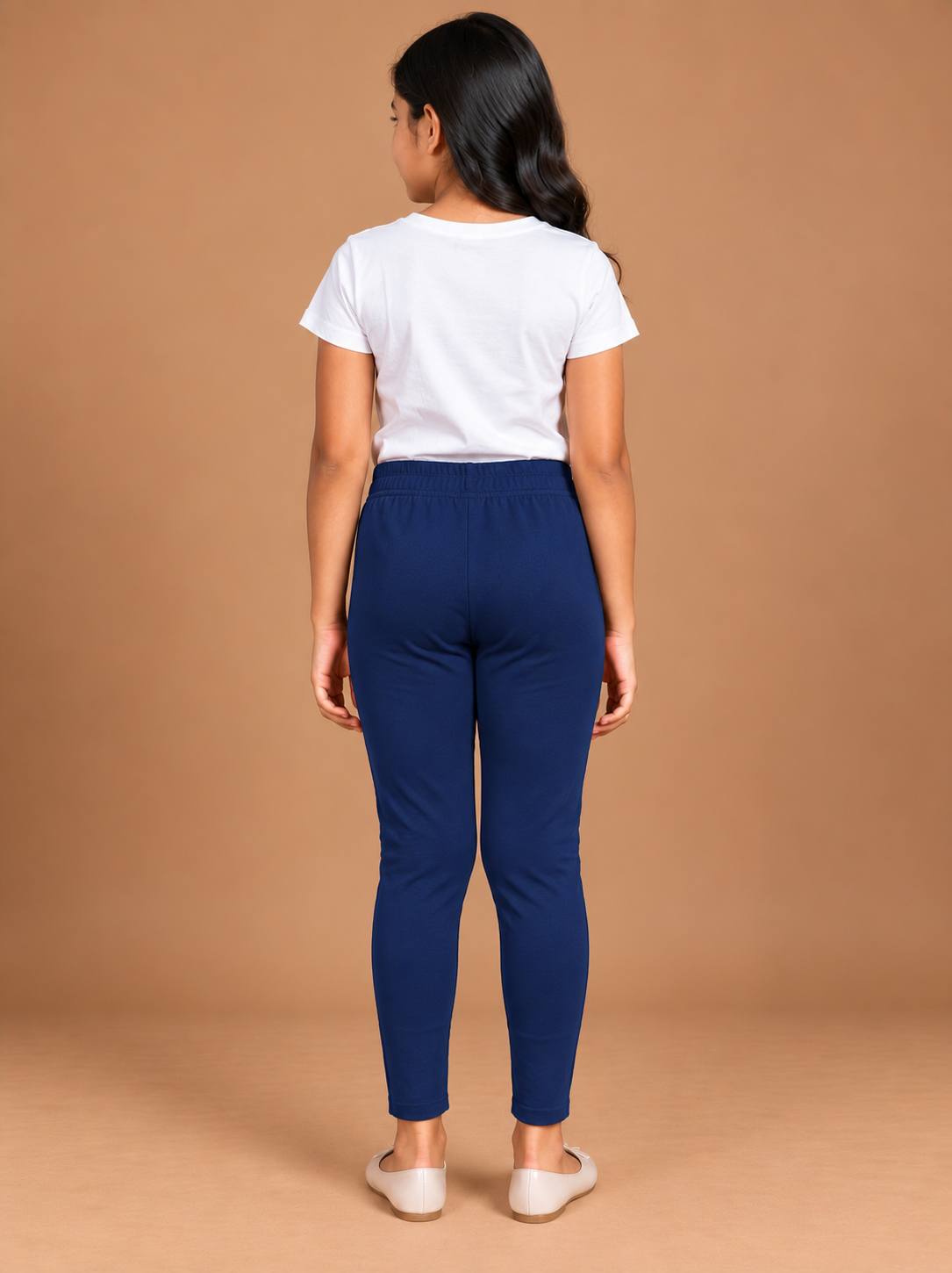 Girls Navy Blue Cotton Ankle Leggings