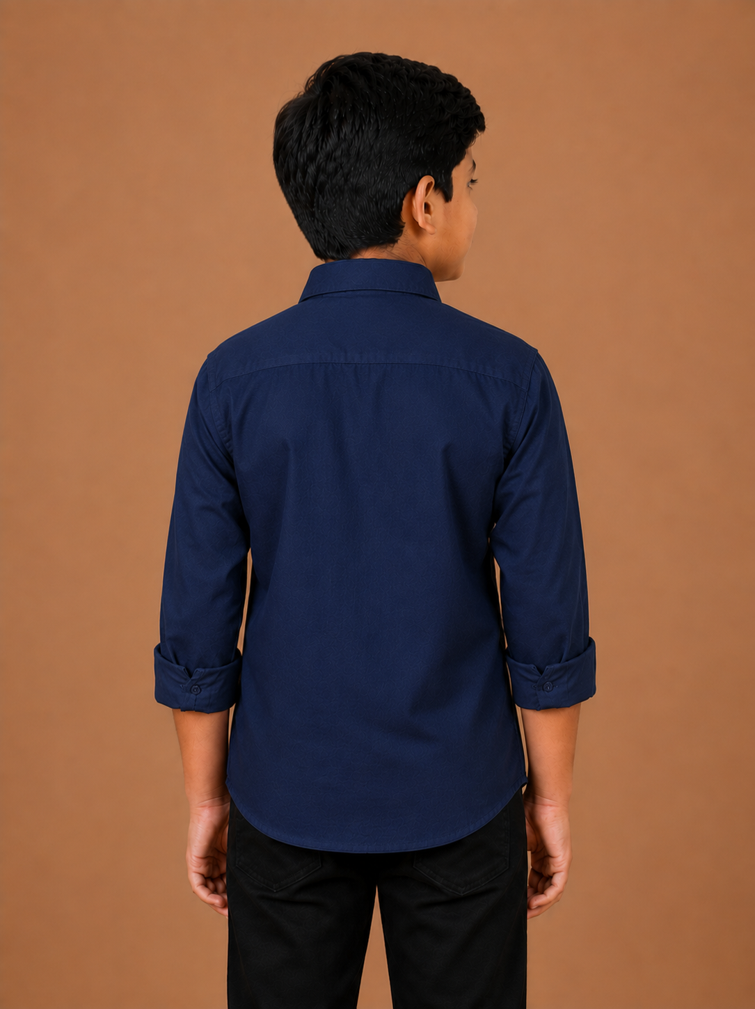 Boys Navy Blue Cotton Casual Full Sleeve Shirt