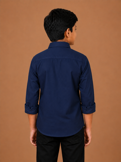 Boys Navy Blue Cotton Casual Full Sleeve Shirt
