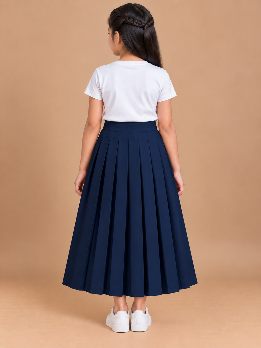 Girls Navy Blue Pleated Regular Fit Casual Skirt