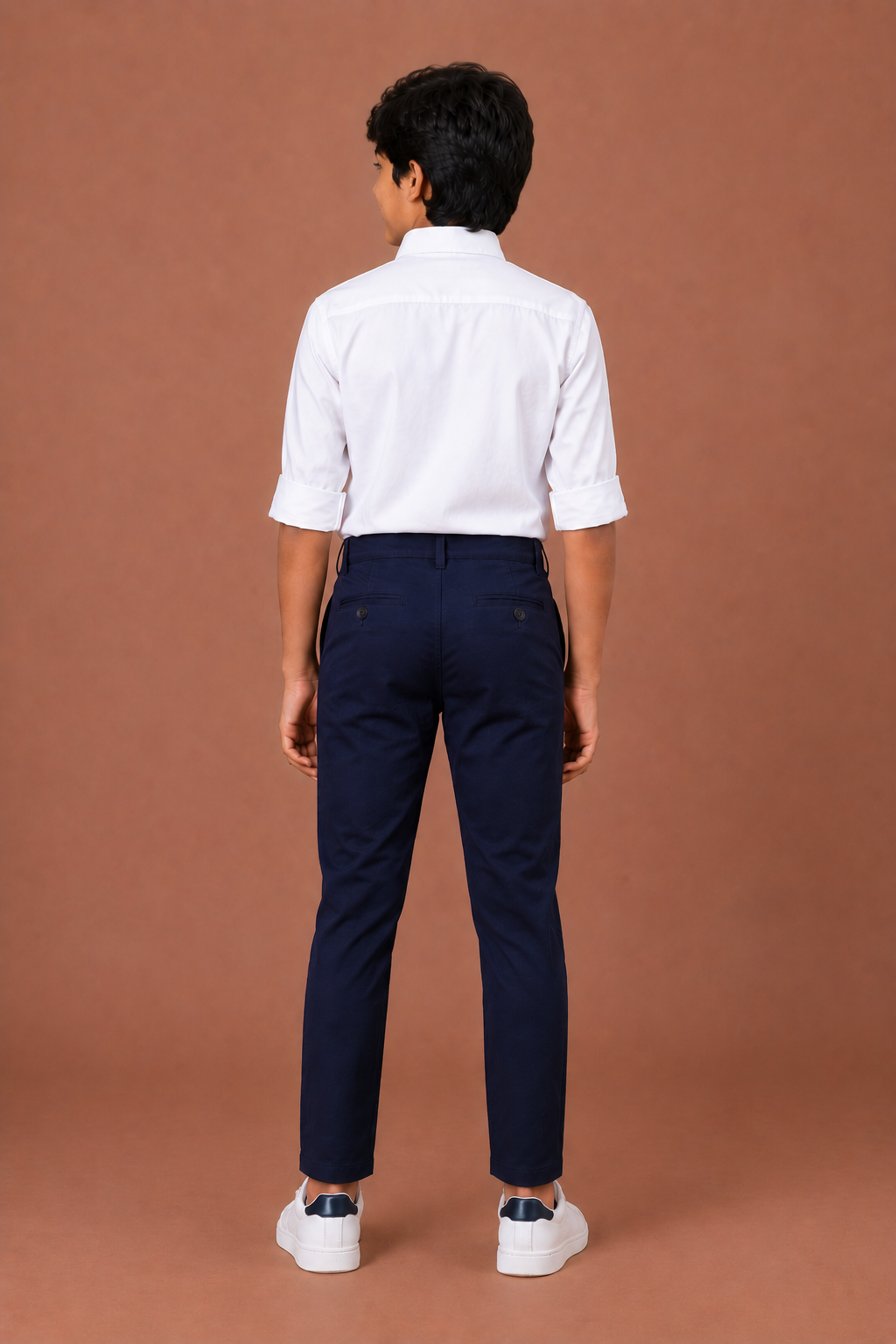 Boys Navy Blue Cotton Casual Pant