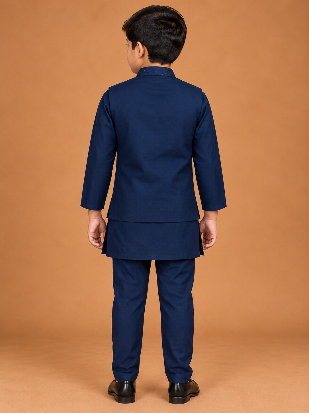 Boys Navy Blue Cotton Kurta Pajama Baba Suit