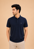 Otto Men's Premium Navy Cotton Collar Neck T-Shirt