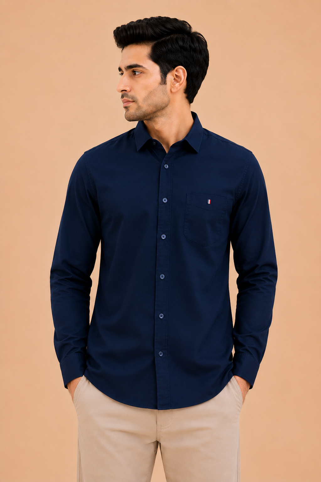 Otto Men's Premium Navy Cotton Formal Regular Fit Shirt