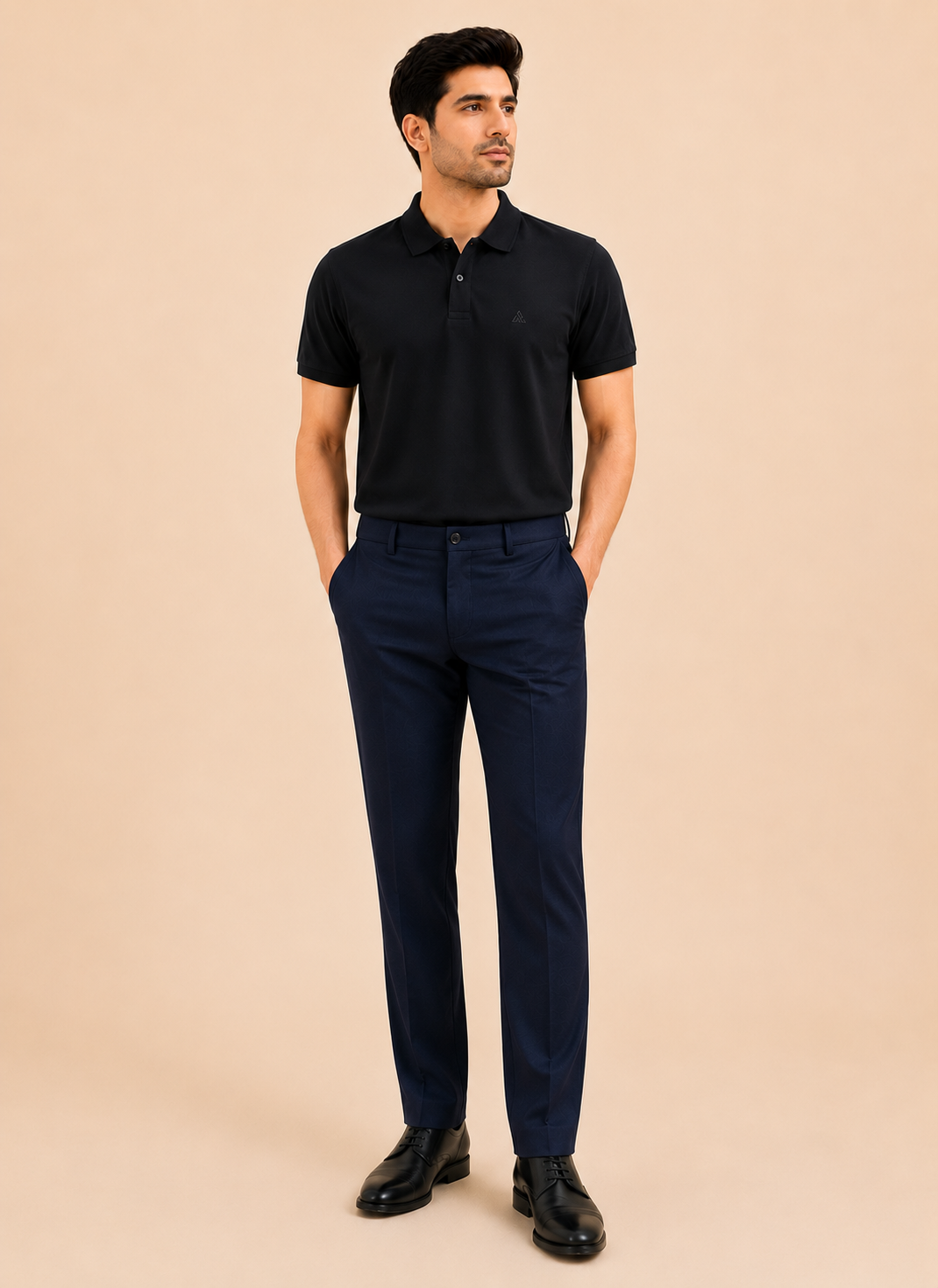Otto Men's Navy Cotton Blend Slim Fit Formal Pant