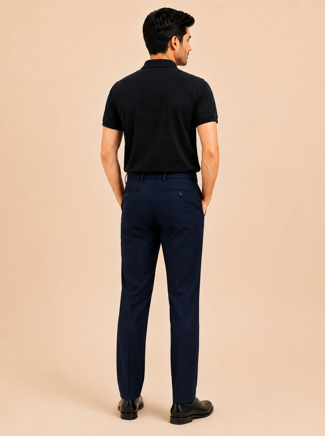 Otto Men's Navy Cotton Blend Slim Fit Formal Pant
