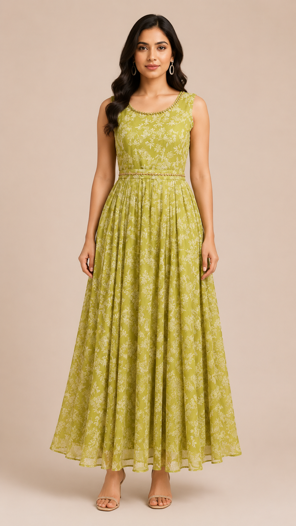 Women's Olive Green Solid Long Maxi Dress
