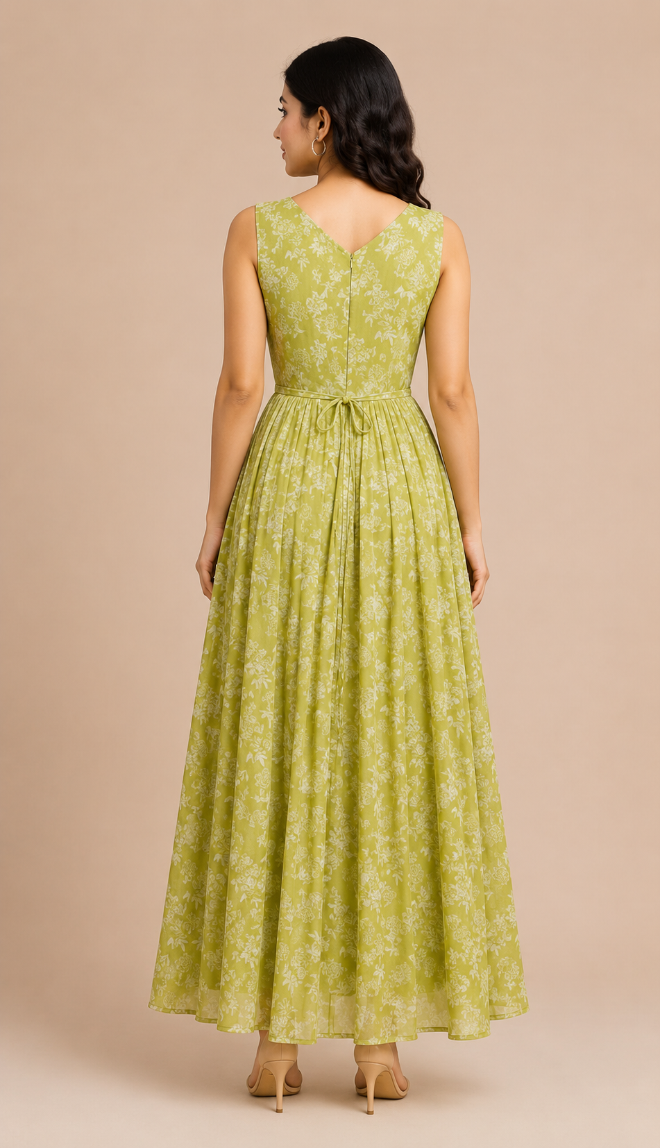 Women's Olive Green Solid Long Maxi Dress