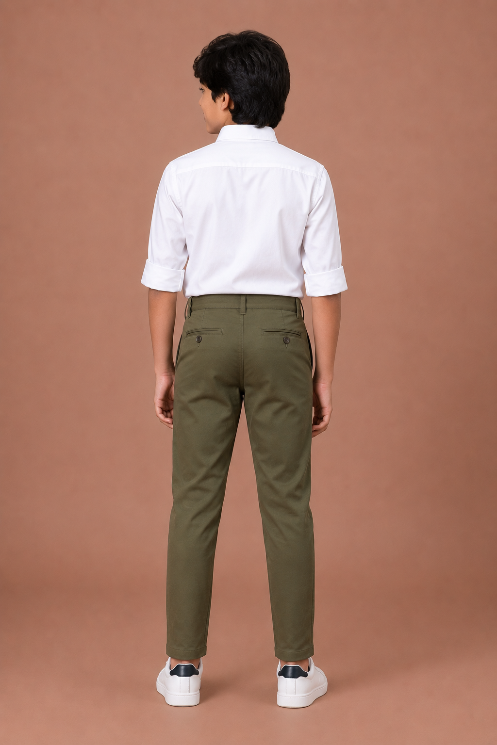Boys Olive Cotton Casual Pant