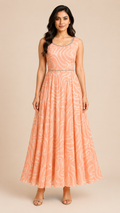 Women's Peach Solid Long Maxi Dress