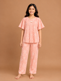 Girls Peach Top & Pyjama Night Dress Set