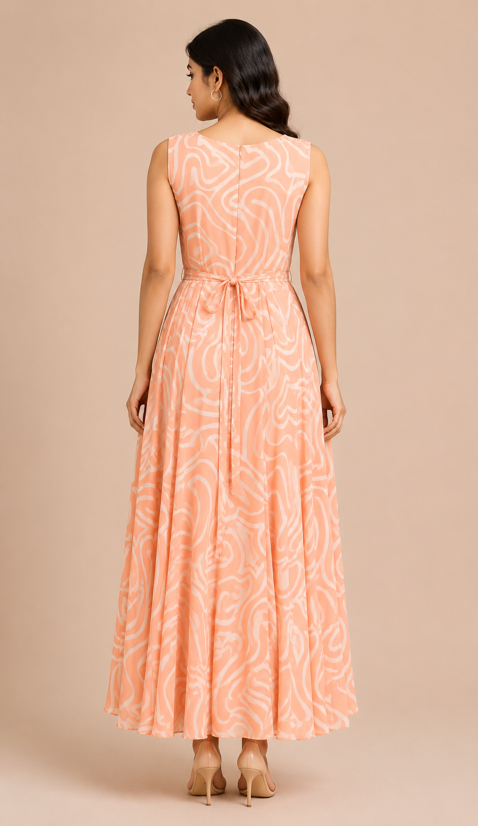 Women's Peach Solid Long Maxi Dress