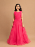Girls Pink Party Wear Long Frock