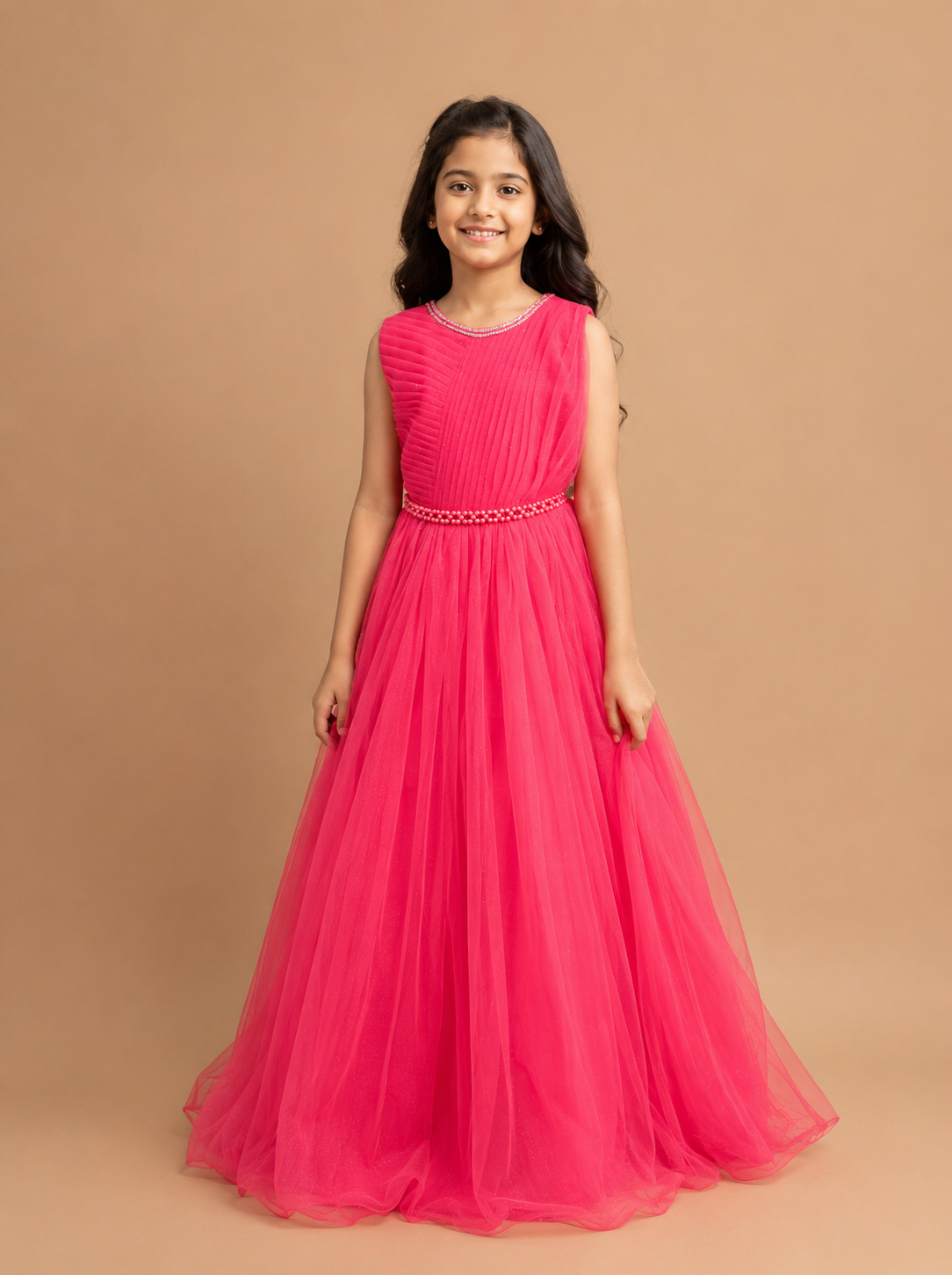 Girls Pink Party Wear Long Frock