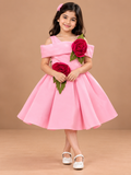 Girls Pink Printed Short Casual Frock