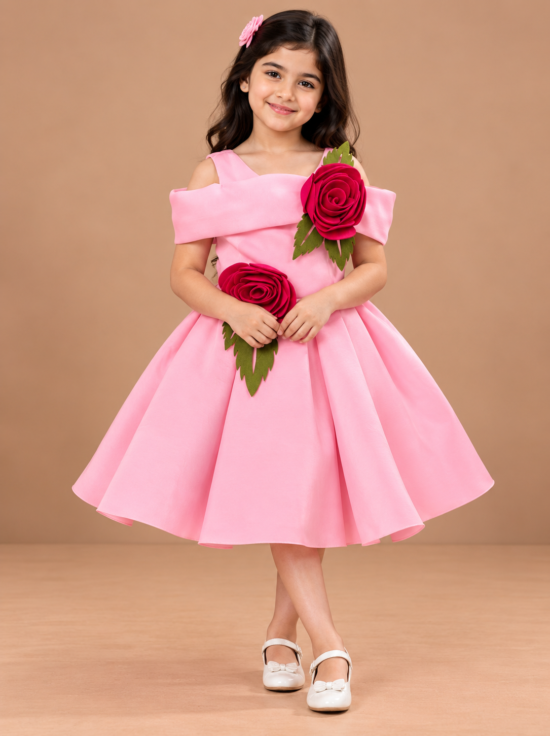 Girls Pink Printed Short Casual Frock