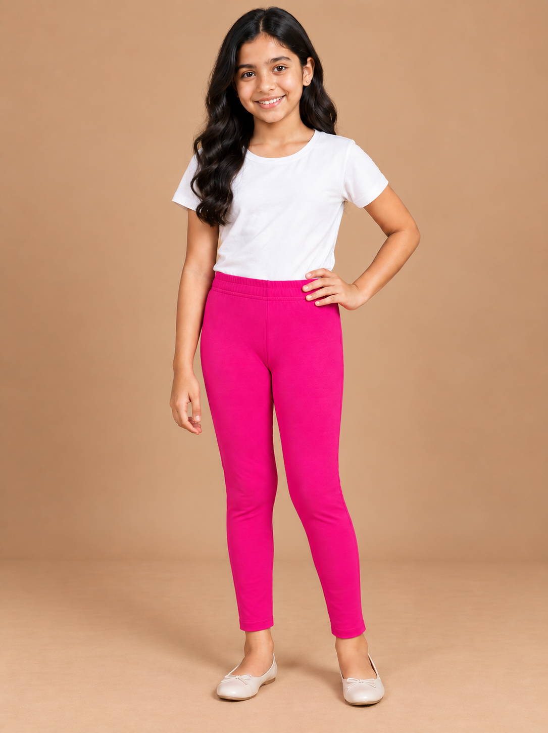 Girls Pink Cotton Ankle Leggings