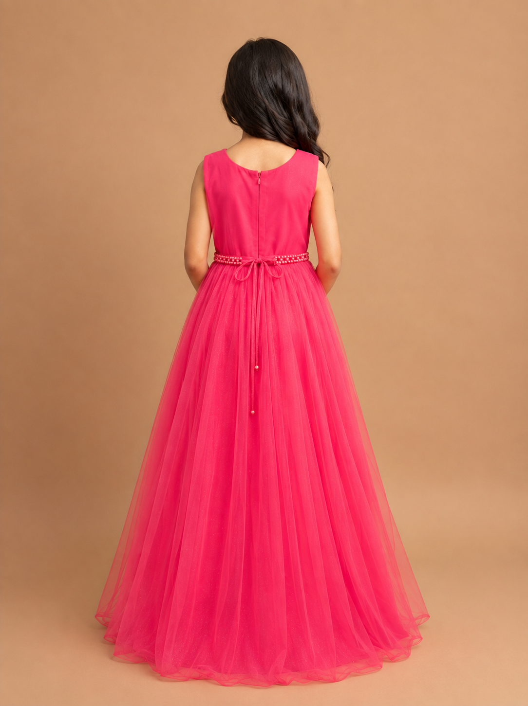 Girls Pink Party Wear Long Frock
