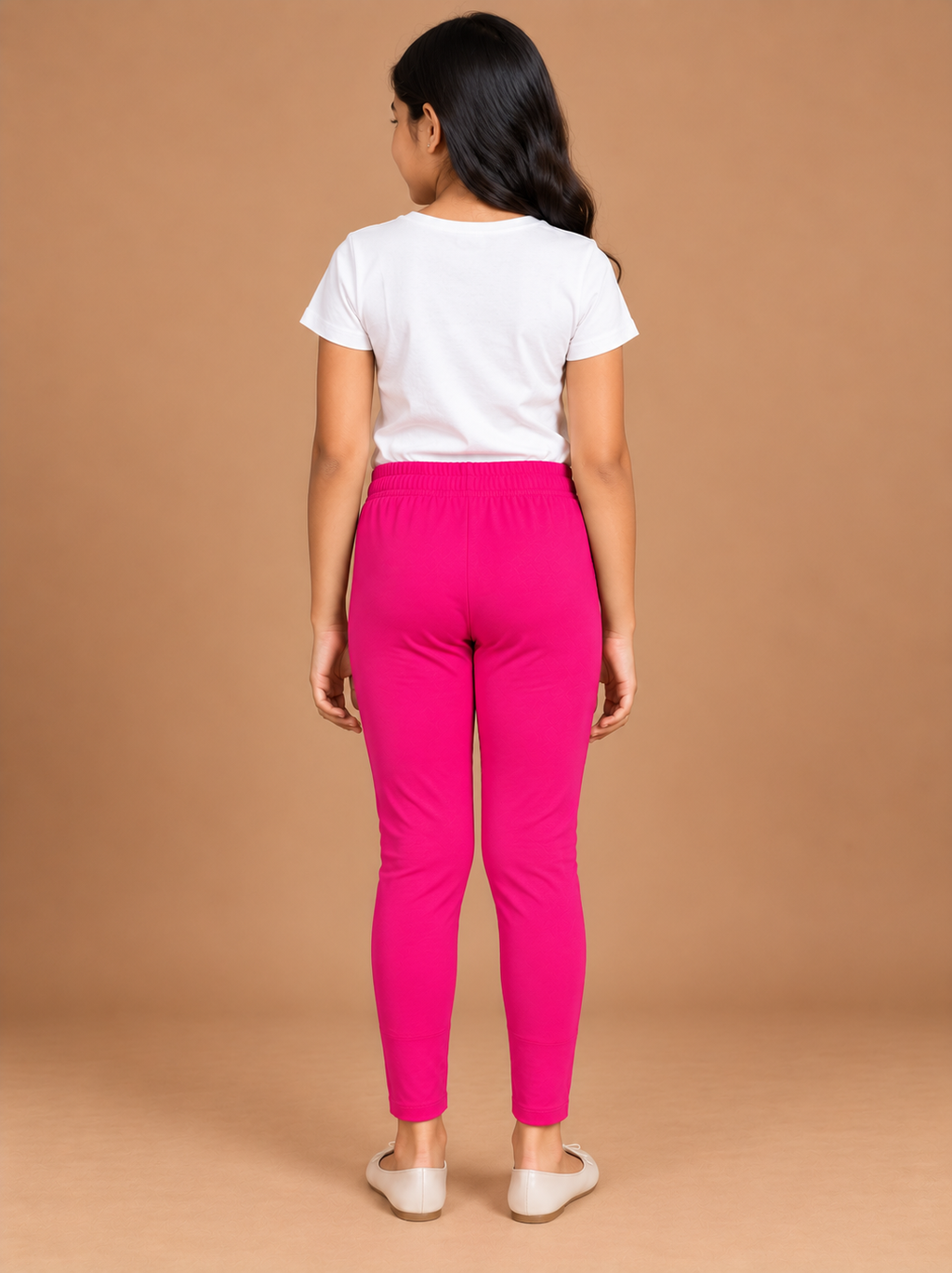 Girls Pink Cotton Ankle Leggings