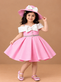 Girls Pink Party Frock with Pearl Work and Cap