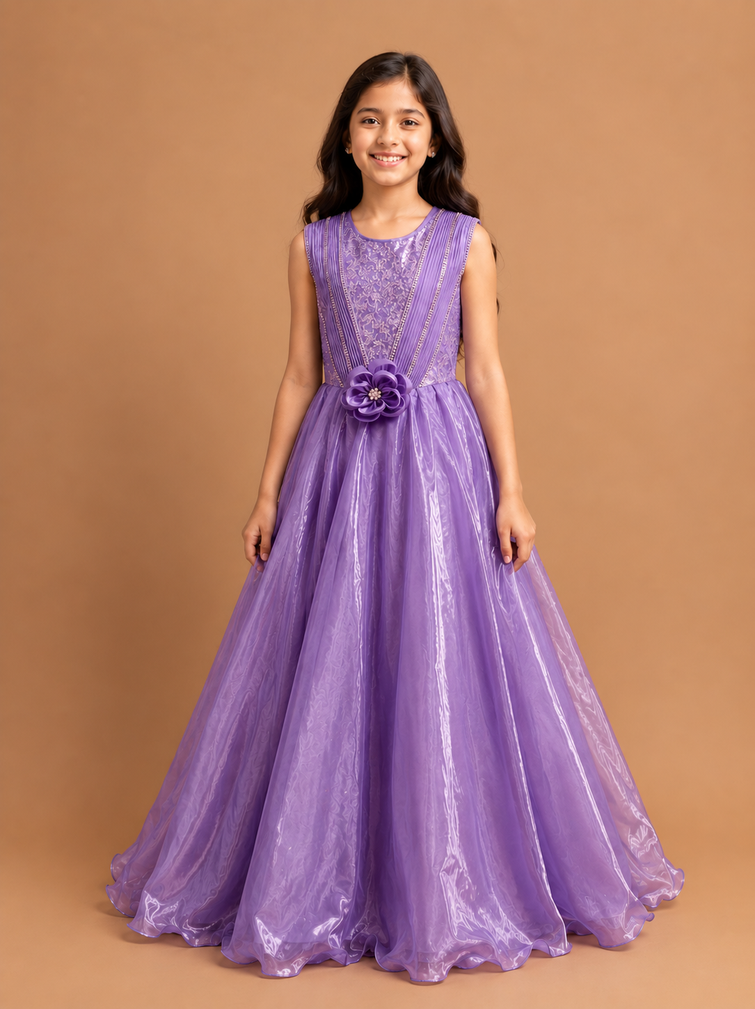 Girls Purple Party Wear Long Frock
