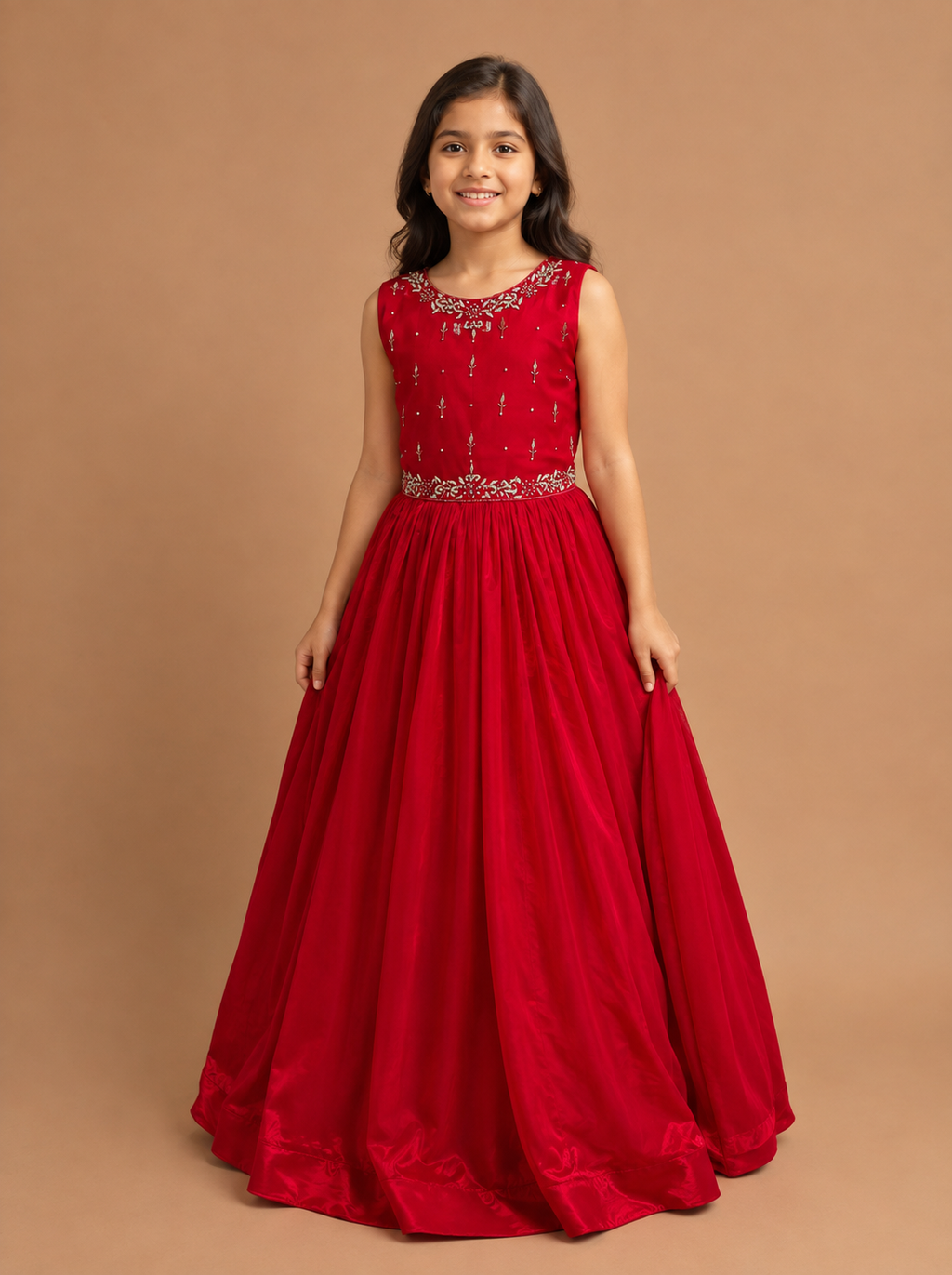 Girls Red Party Wear Long Frock