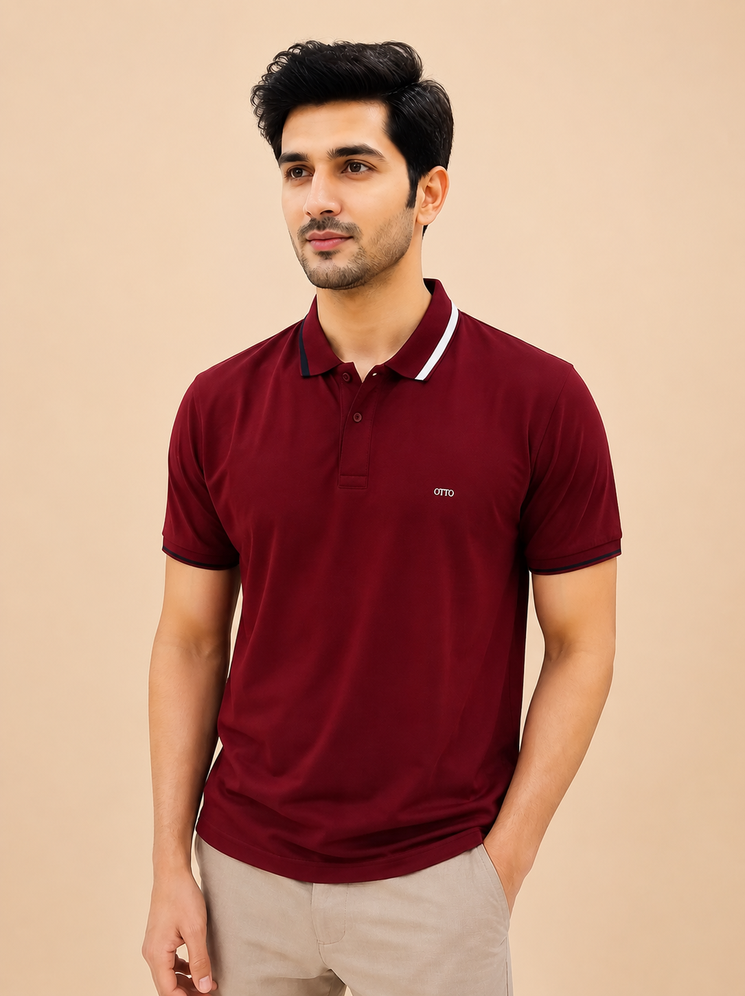 Otto Men's Premium Red Cotton Collar Neck T-Shirt