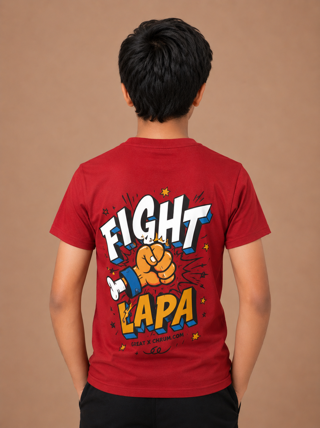 Boys Red Cotton Round Neck Printed T-Shirt