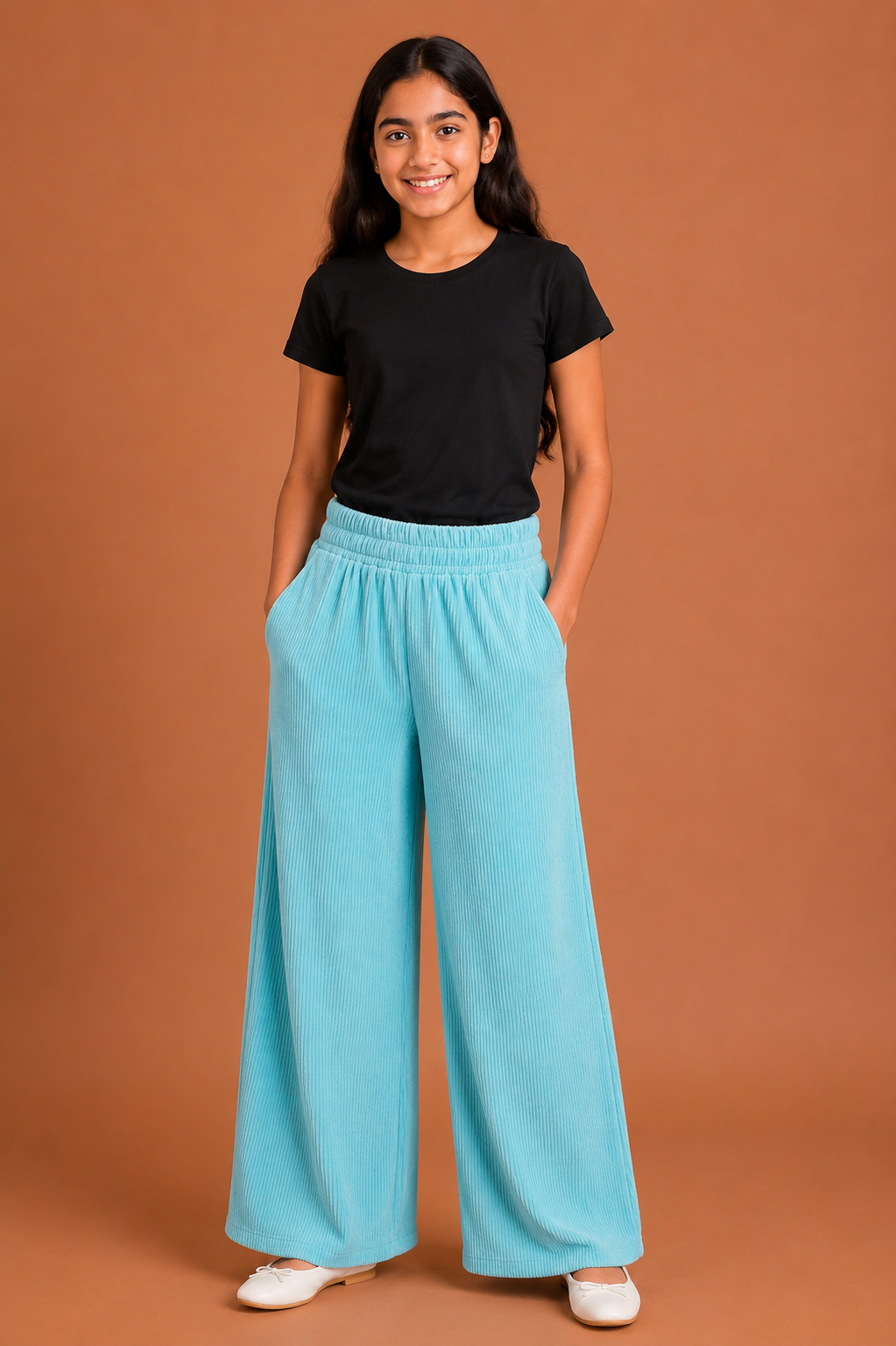 Girls Sky Blue Cotton Relaxed Fit Palazzo Pant