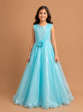 Girls Sky Blue Party Wear Long Frock