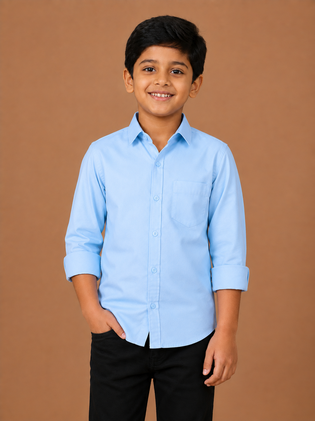 Boys Sky Blue Cotton Casual Full Sleeve Shirt