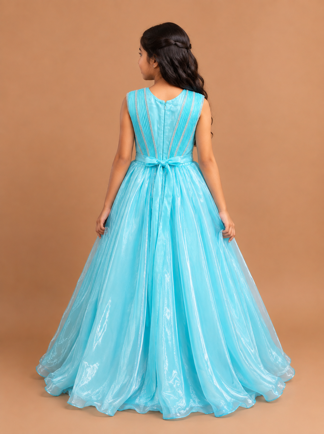 Girls Sky Blue Party Wear Long Frock
