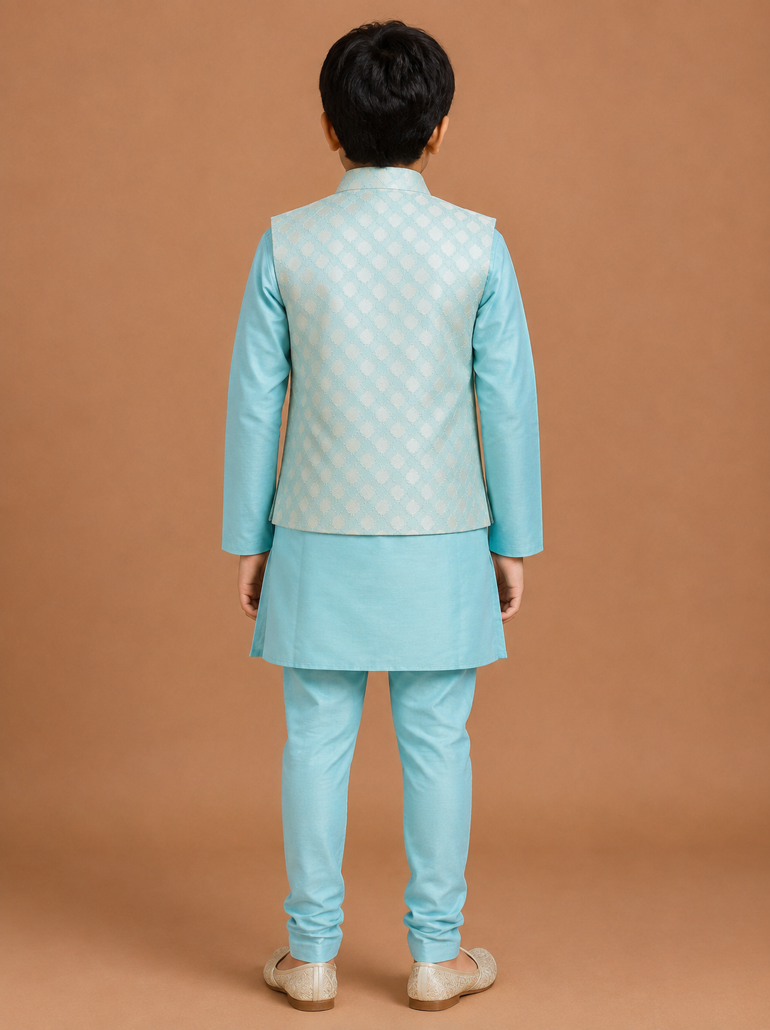 Boys Sky Blue Cotton Kurta Pajama Baba Suit
