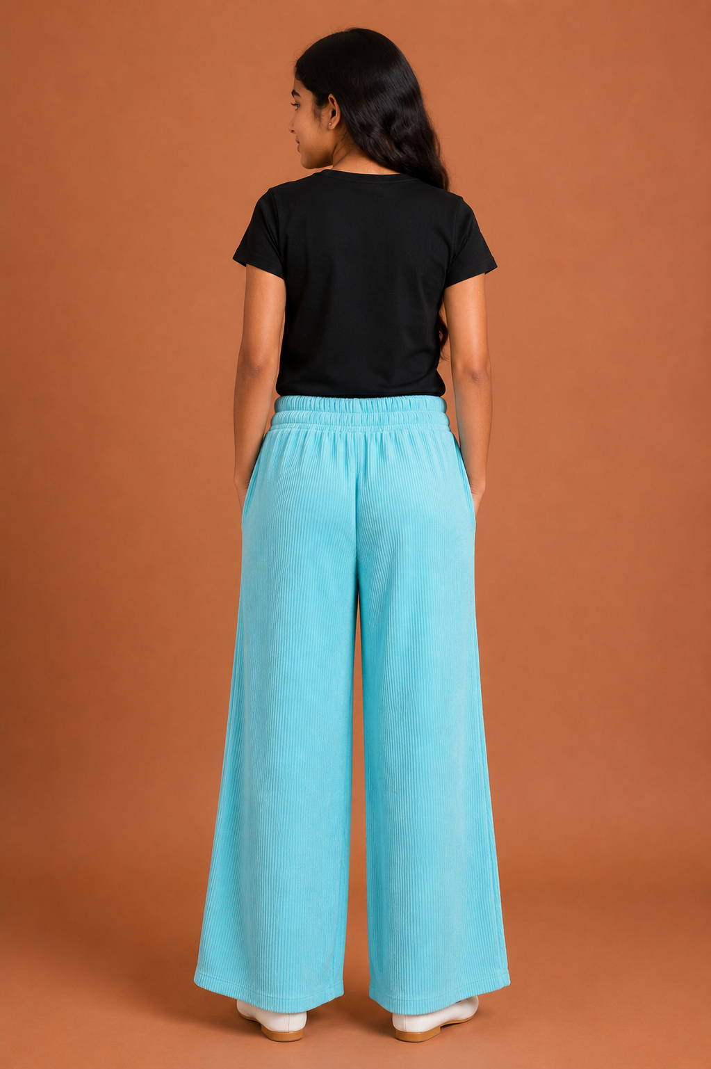 Girls Sky Blue Cotton Relaxed Fit Palazzo Pant