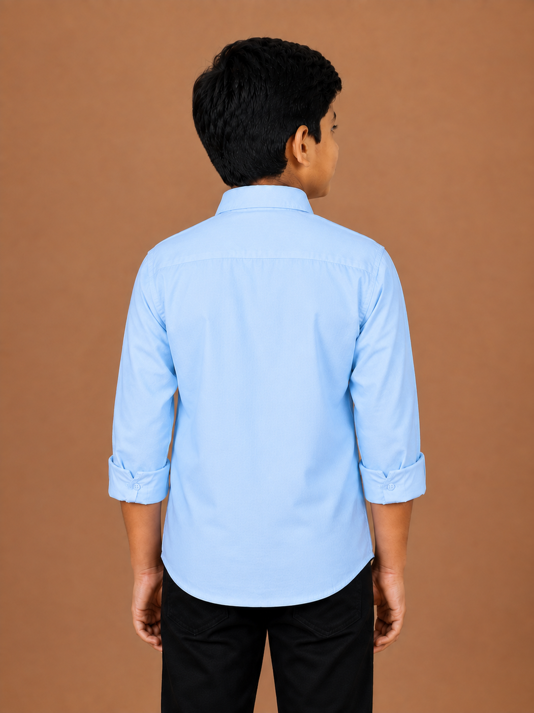 Boys Sky Blue Cotton Casual Full Sleeve Shirt